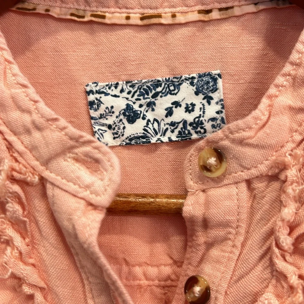 Anthropologie Pilcro linen blend Ruffled Placket Shirt peach - Picture 10 of 13